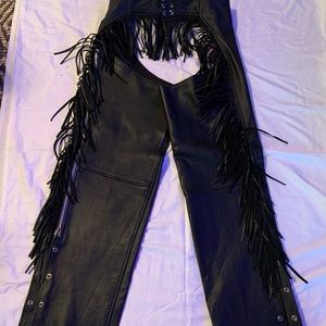 Leather Ladies Fringed Chaps Large